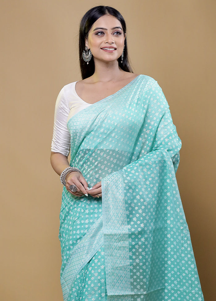 Green Cotton Saree With Blouse Piece