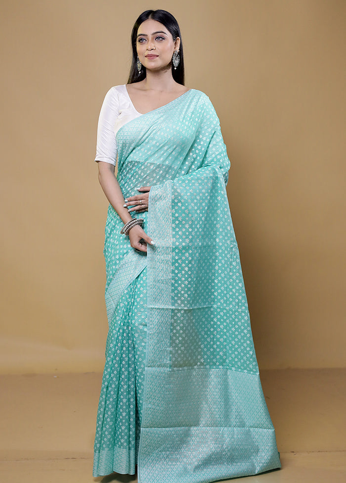 Green Cotton Saree With Blouse Piece