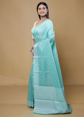 Green Cotton Saree With Blouse Piece