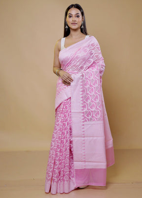 Pink Cotton Saree With Blouse Piece