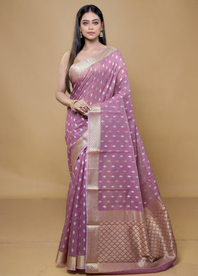 Purple Kora Silk Saree With Blouse Piece