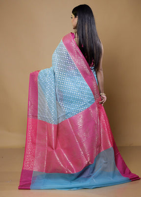 Blue Organza Saree With Blouse Piece