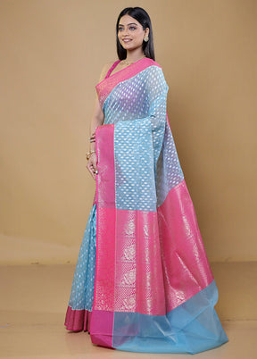 Blue Organza Saree With Blouse Piece