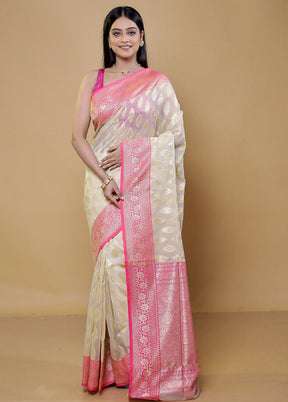 Cream Organza Saree With Blouse Piece