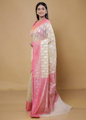 Cream Organza Saree With Blouse Piece