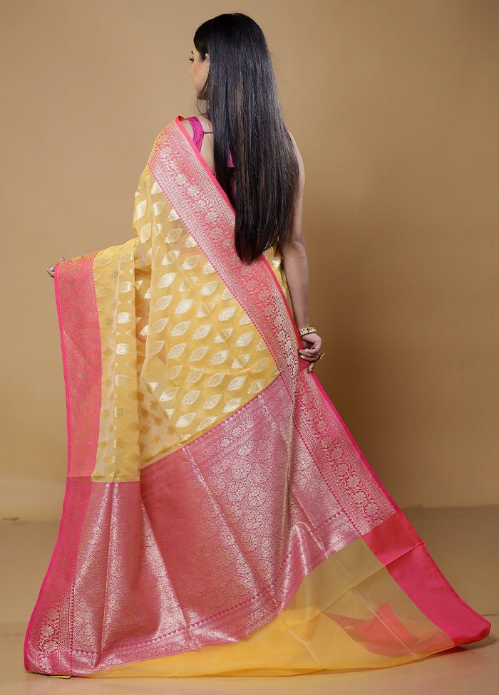 Yellow Organza Saree With Blouse Piece