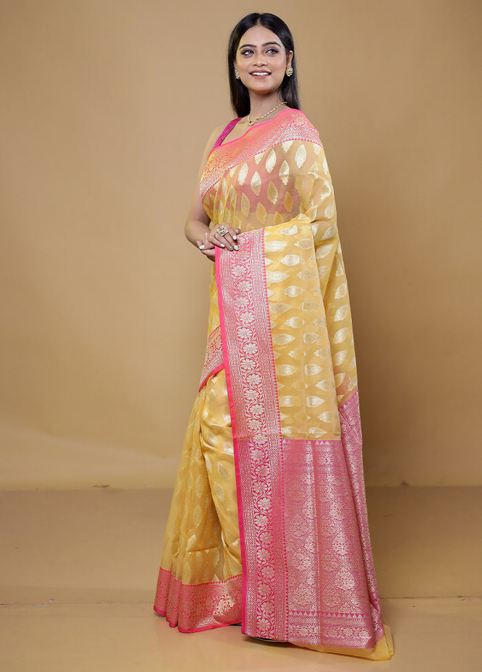 Yellow Organza Saree With Blouse Piece