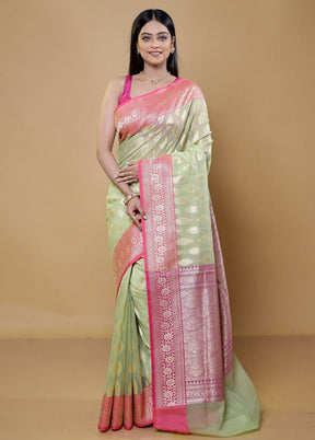 Green Organza Saree With Blouse Piece