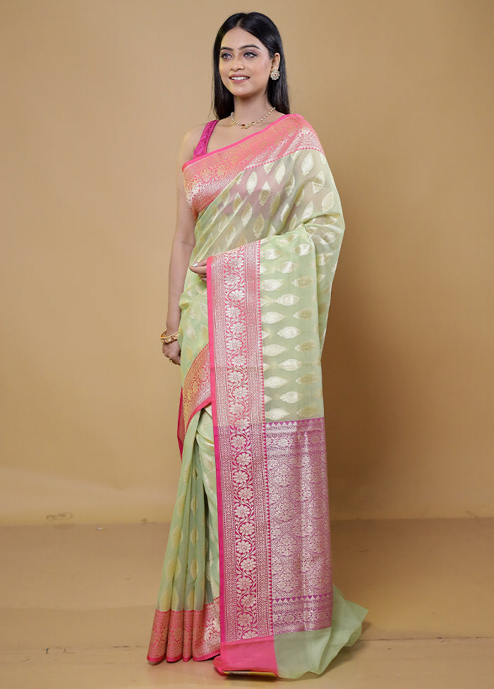 Green Organza Saree With Blouse Piece