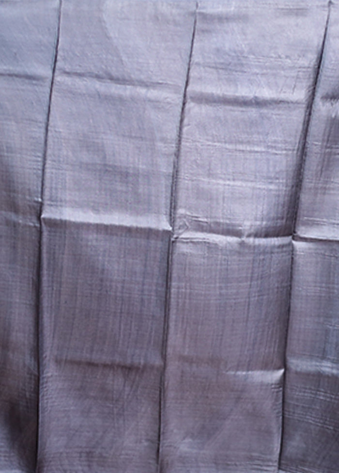 Grey Handloom Tussar Pure Silk Saree With Blouse Piece