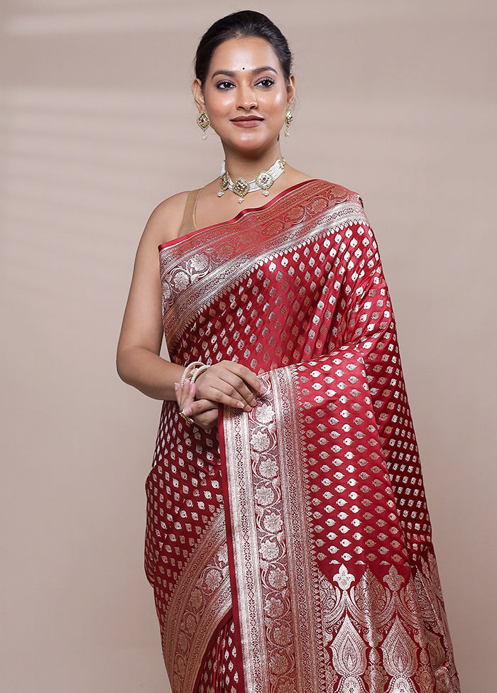 Maroon Banarasi Silk Saree With Blouse Piece