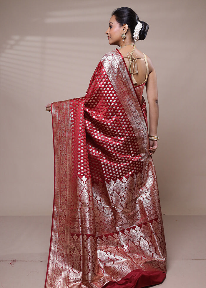 Maroon Banarasi Silk Saree With Blouse Piece