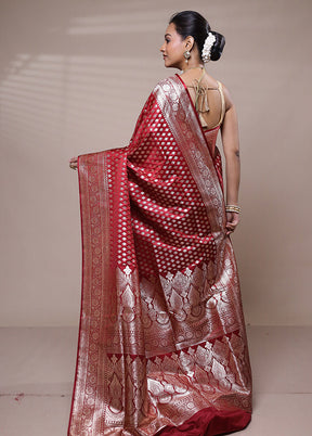 Maroon Banarasi Silk Saree With Blouse Piece