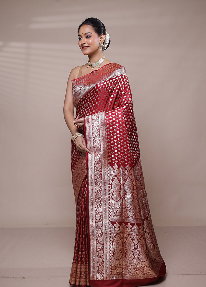 Maroon Banarasi Silk Saree With Blouse Piece