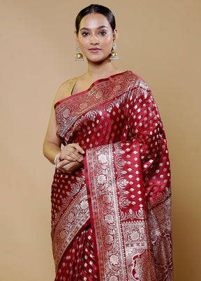 Brown Banarasi Silk Saree With Blouse Piece