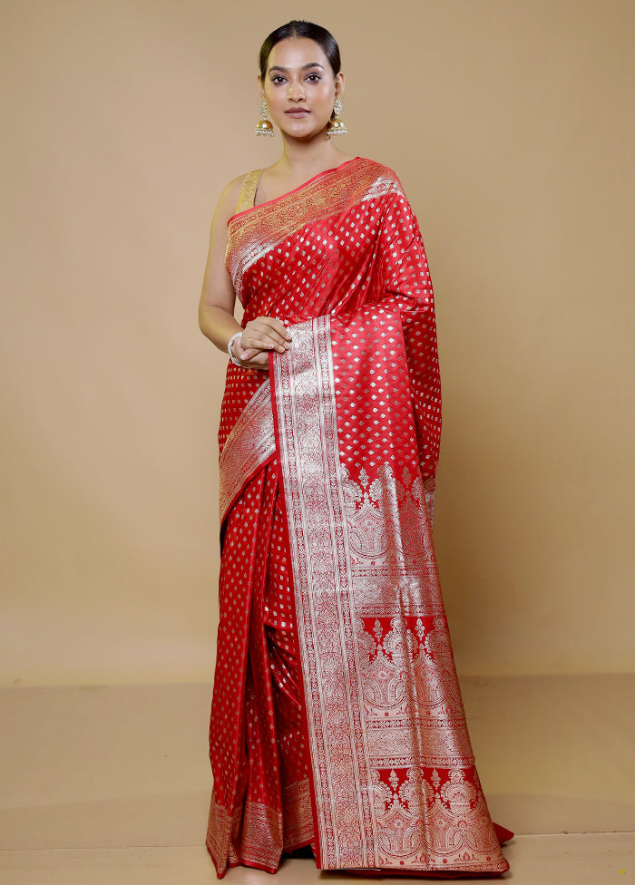 Red Banarasi Silk Saree With Blouse Piece