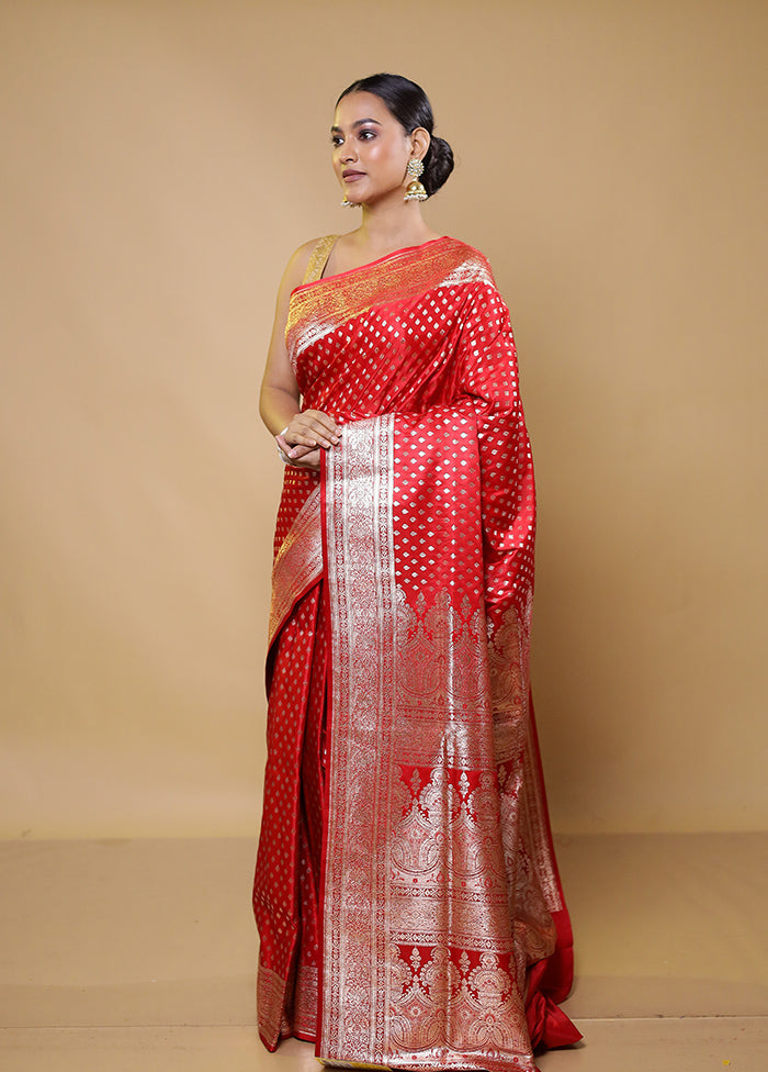 Red Banarasi Silk Saree With Blouse Piece