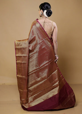 Brown Kora Silk Saree With Blouse Piece