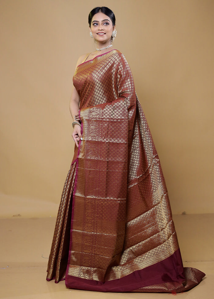 Brown Kora Silk Saree With Blouse Piece