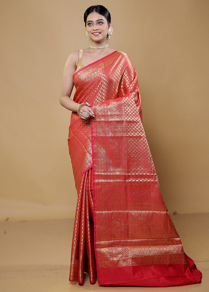 Red Kora Silk Saree With Blouse Piece