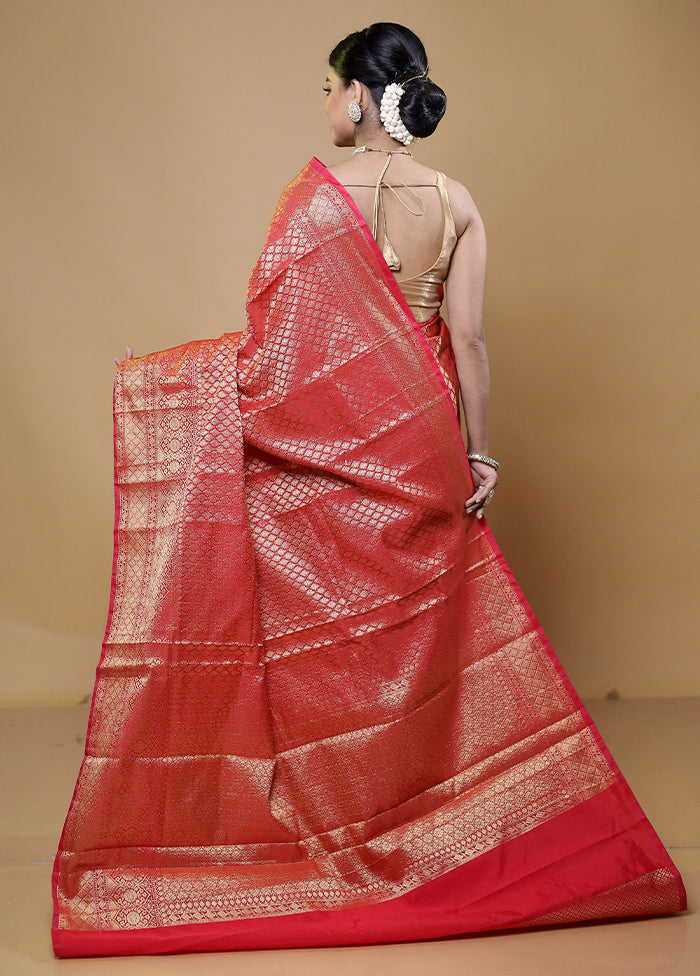 Red Kora Silk Saree With Blouse Piece