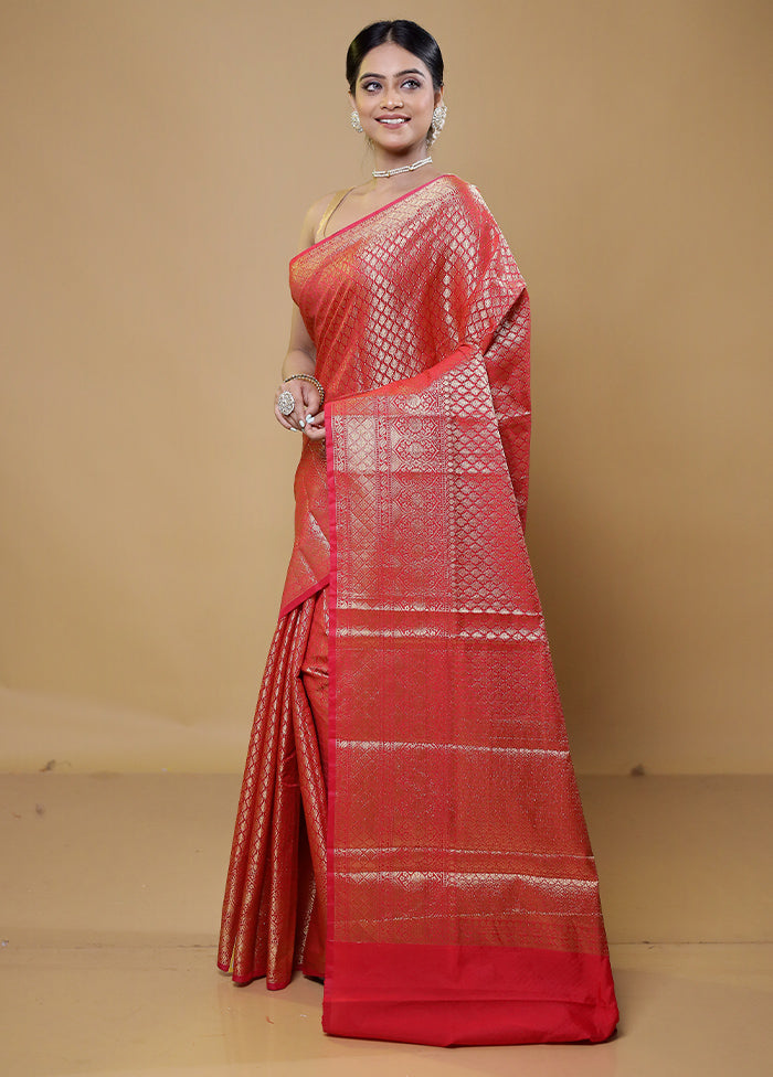 Red Kora Silk Saree With Blouse Piece