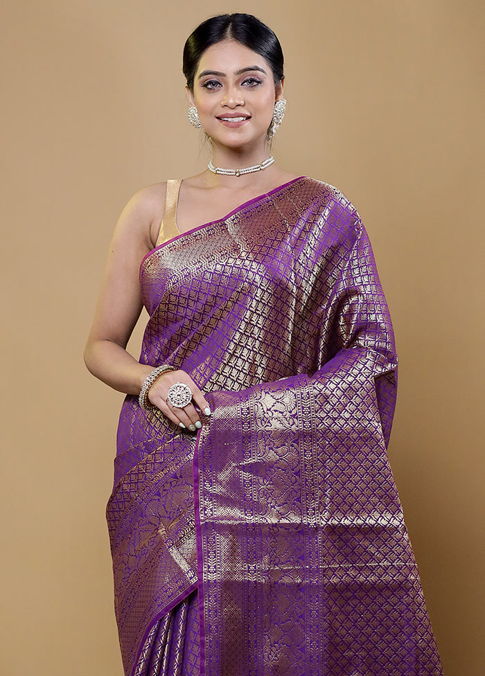 Purple Kora Silk Saree With Blouse Piece