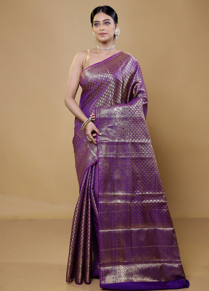 Purple Kora Silk Saree With Blouse Piece