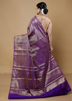 Purple Kora Silk Saree With Blouse Piece