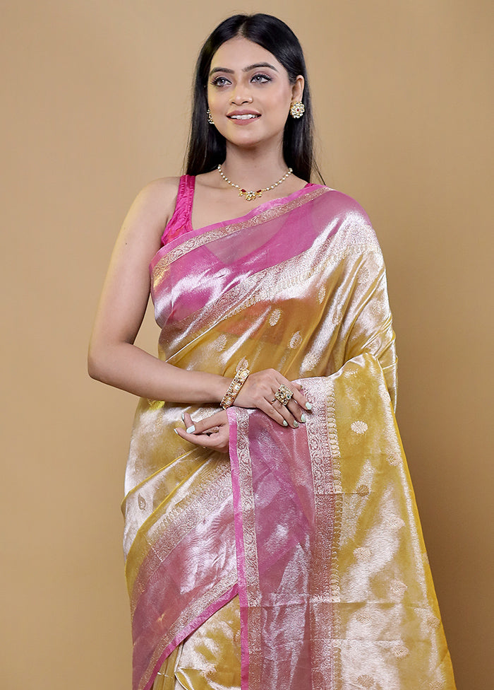 Yellow Tissue Silk Saree With Blouse Piece