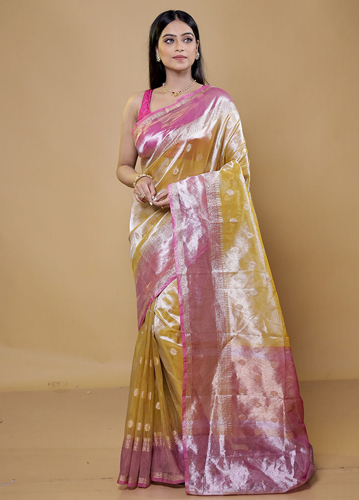 Yellow Tissue Silk Saree With Blouse Piece