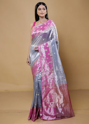 Grey Tissue Silk Saree With Blouse Piece