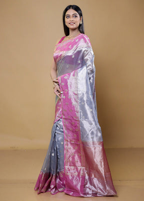 Grey Tissue Silk Saree With Blouse Piece