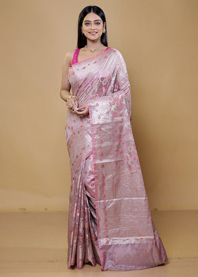 Pink Crushed Tissue Silk Saree With Blouse Piece