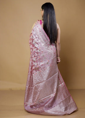 Pink Crushed Tissue Silk Saree With Blouse Piece