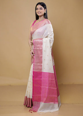 Cream Cotton Saree With Blouse Piece