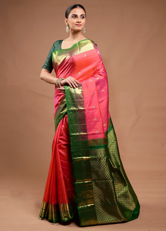 Pink Handloom Kanchipuram Pure Silk Saree With Blouse Piece