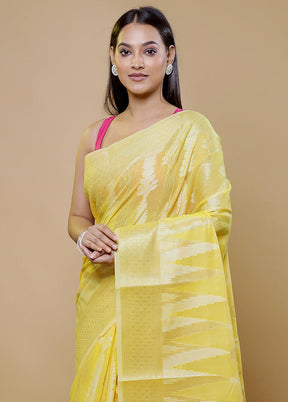 Yellow Kora Silk Saree With Blouse Piece