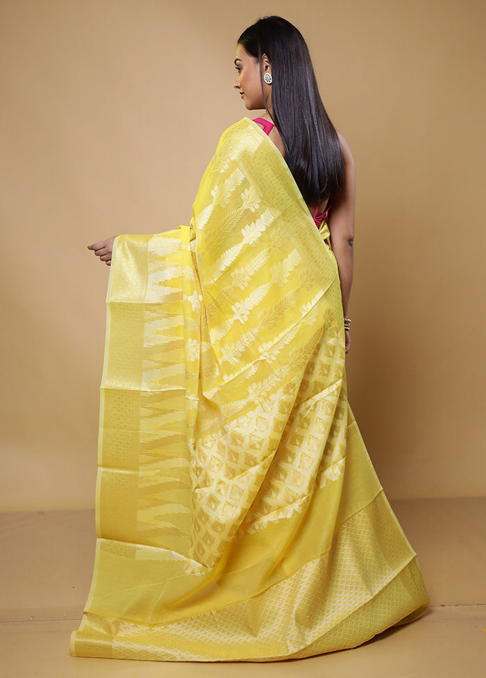 Yellow Kora Silk Saree With Blouse Piece