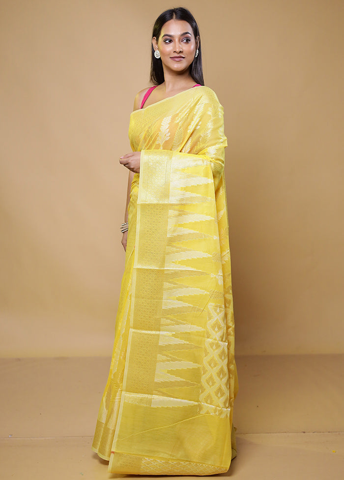 Yellow Kora Silk Saree With Blouse Piece