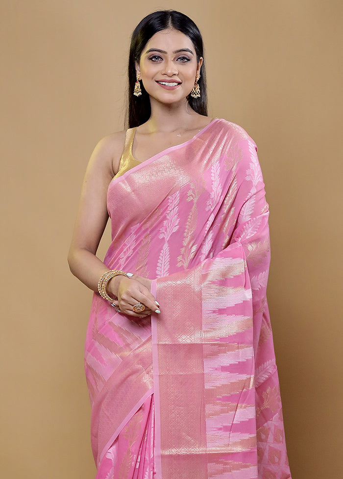 Pink Kora Silk Saree With Blouse Piece