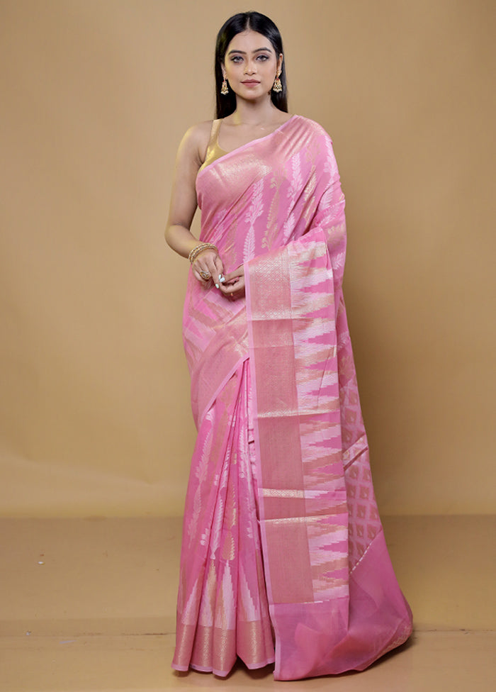 Pink Kora Silk Saree With Blouse Piece