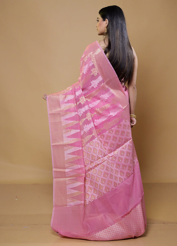 Pink Kora Silk Saree With Blouse Piece