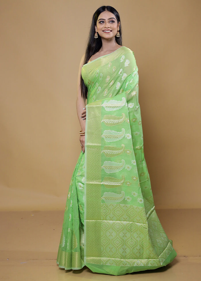 Green Kora Silk Saree With Blouse Piece