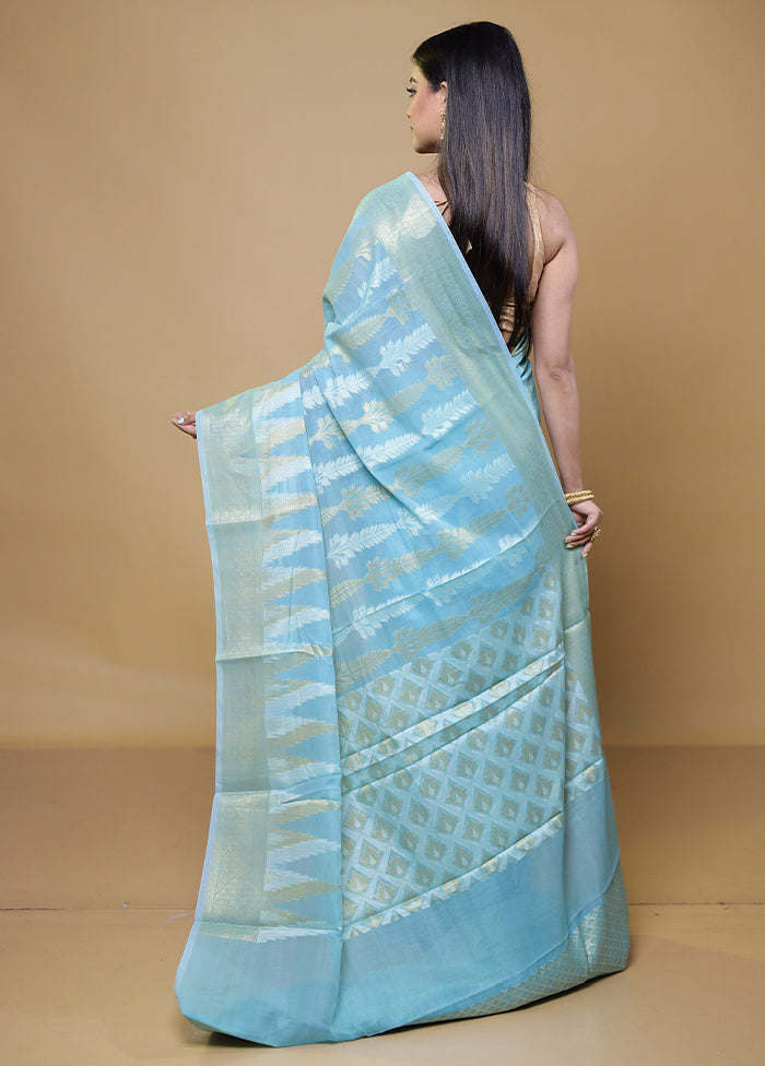 Blue Kora Silk Saree With Blouse Piece