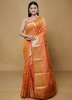 Orange Kora Silk Saree With Blouse Piece