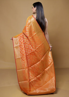 Orange Kora Silk Saree With Blouse Piece