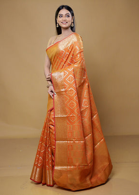 Orange Kora Silk Saree With Blouse Piece