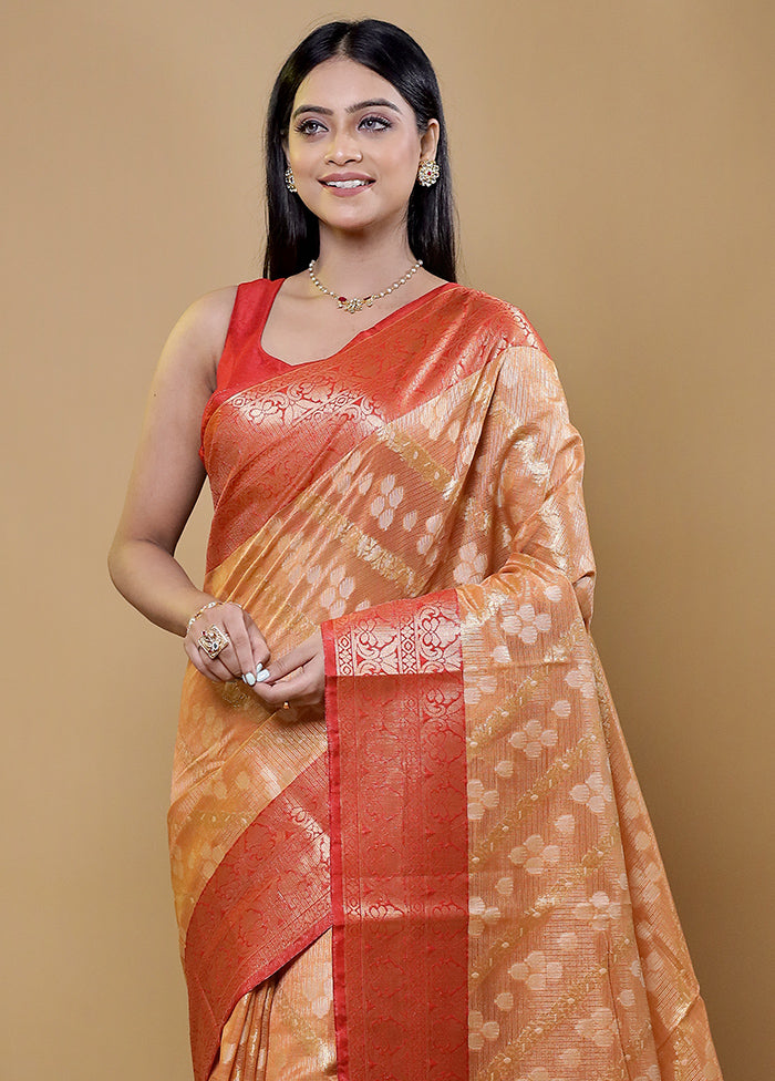 Orange Kora Silk Saree With Blouse Piece