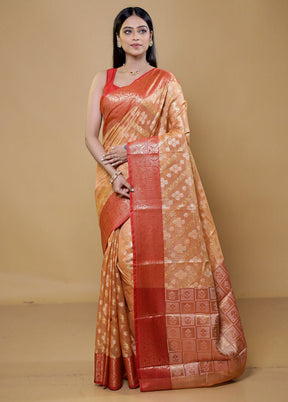 Orange Kora Silk Saree With Blouse Piece